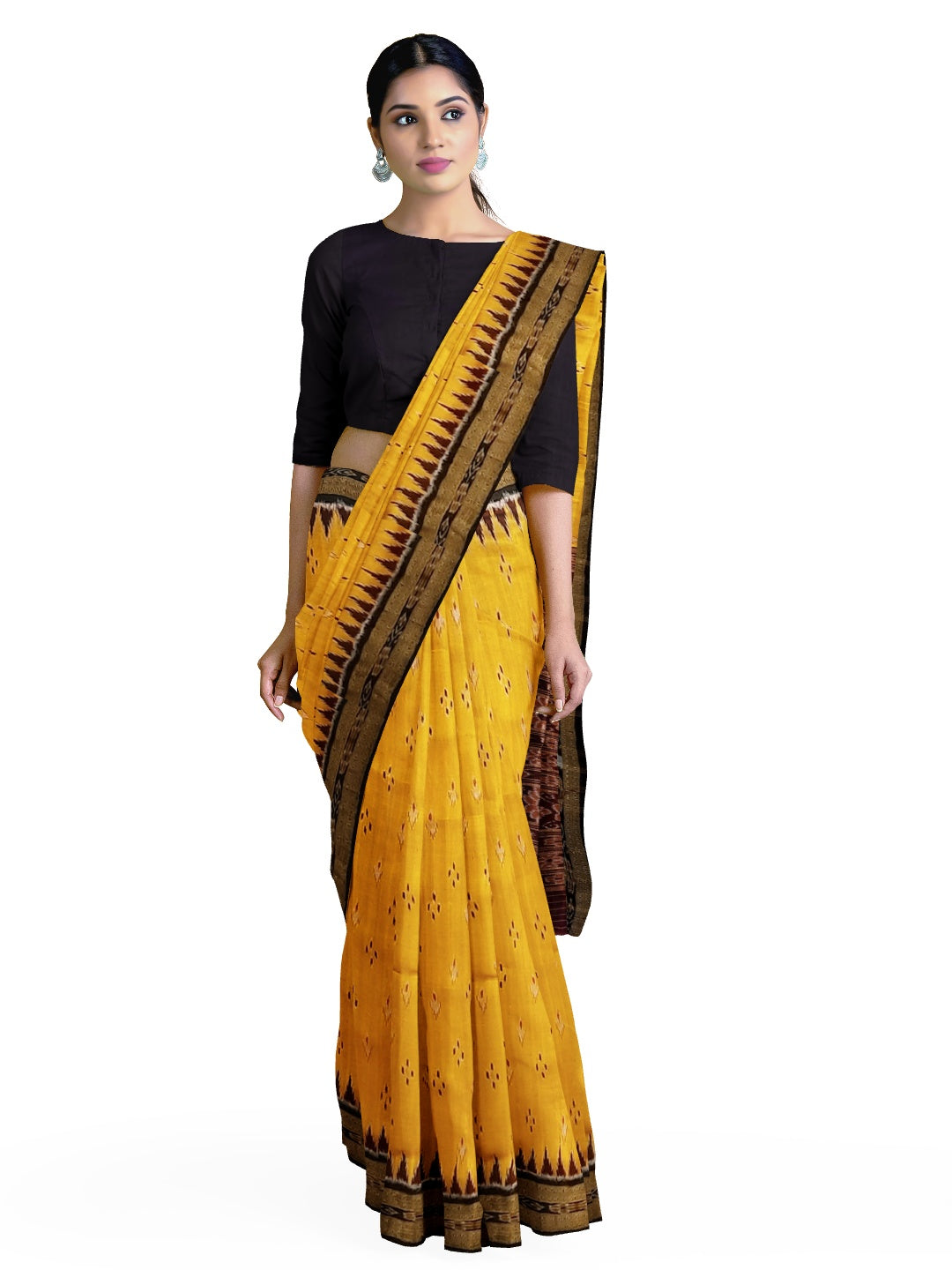 Golden with Black Odisha Khandua Pata Silk Saree