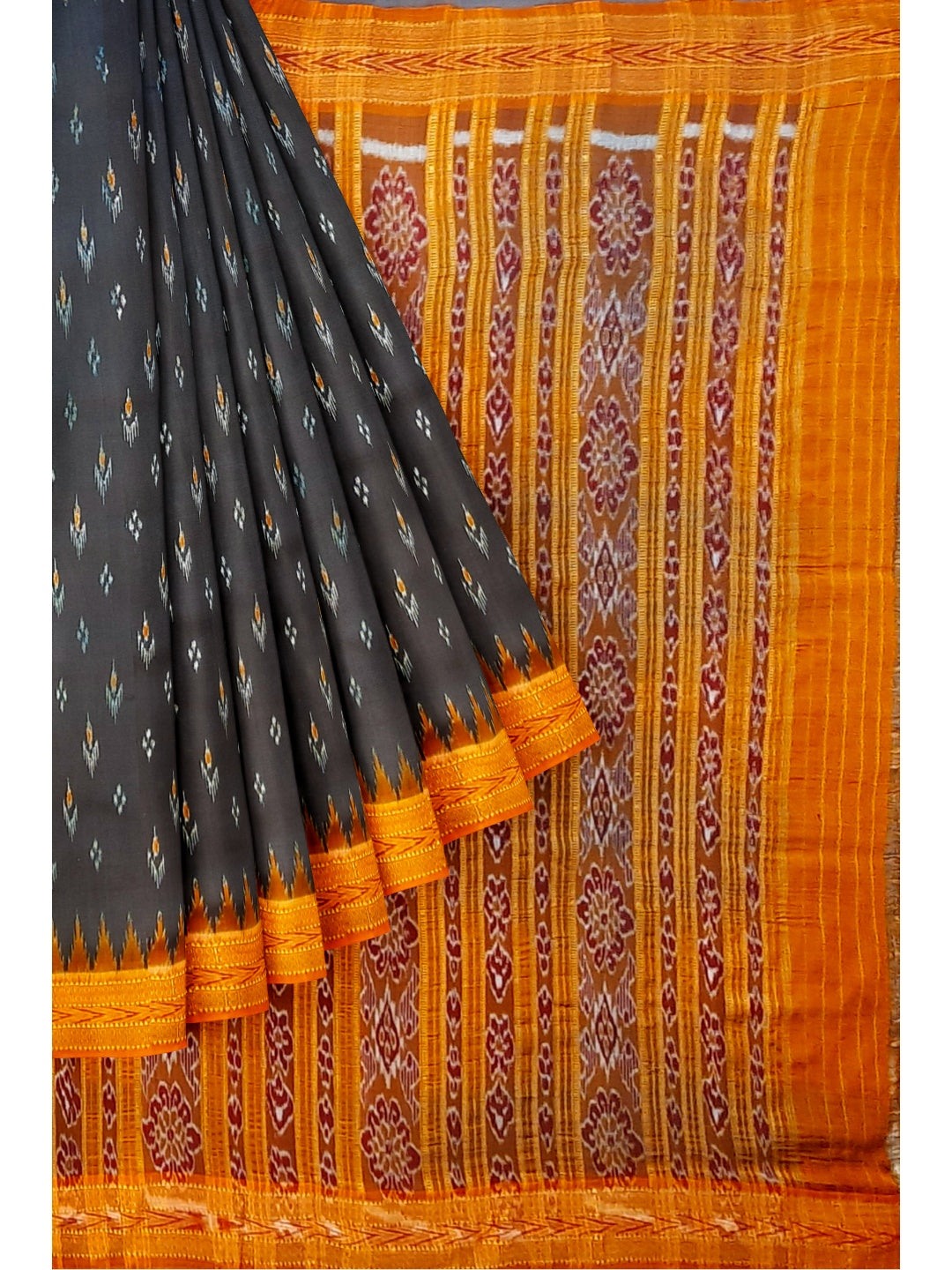 Black and Golden Odisha Khandua Pata Silk Saree