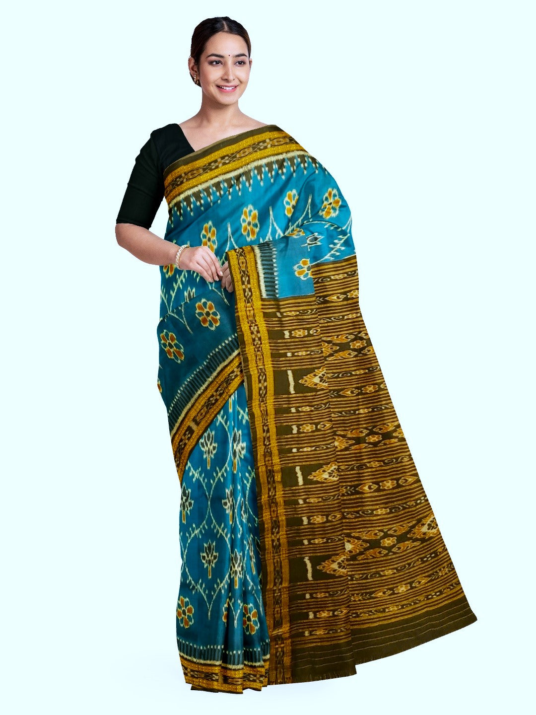 Blue and Black Odisha Khandua Pata Silk Saree
