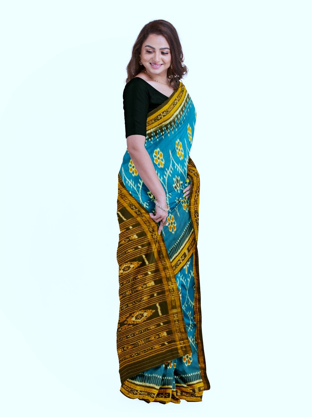 Blue and Black Odisha Khandua Pata Silk Saree