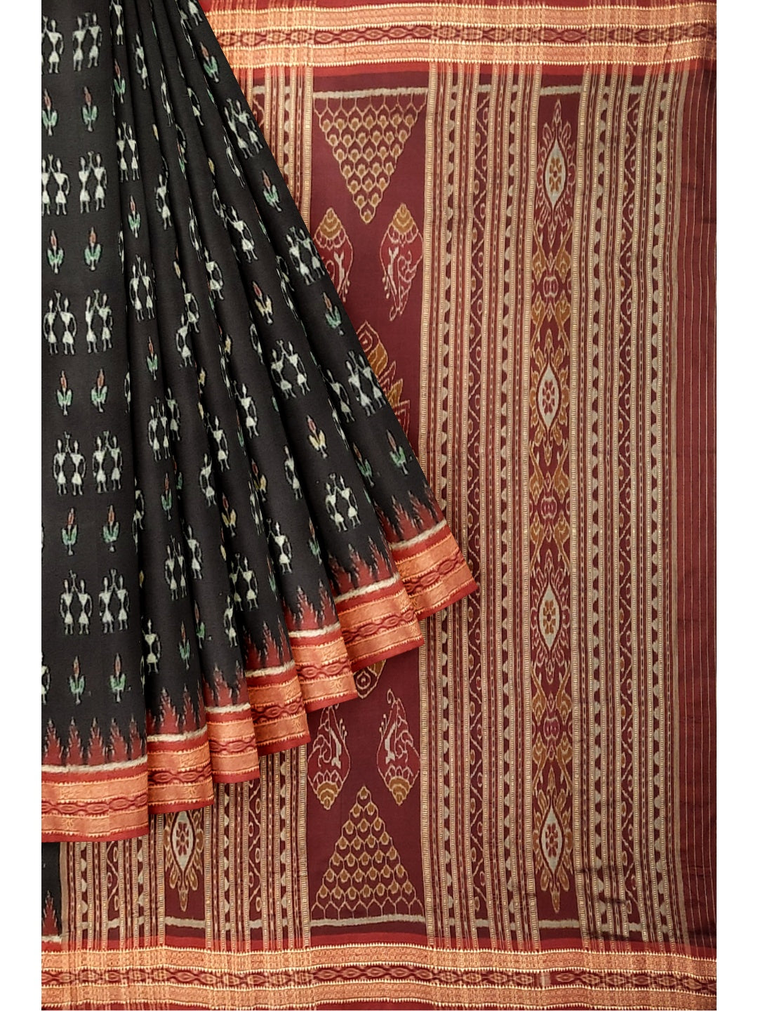 Black and Red Odisha Khandua Pata Silk Saree