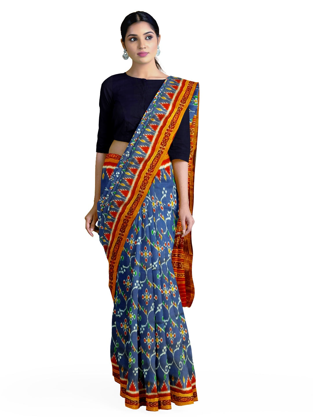 Blue and Maroon Odisha Khandua Pata Silk Saree