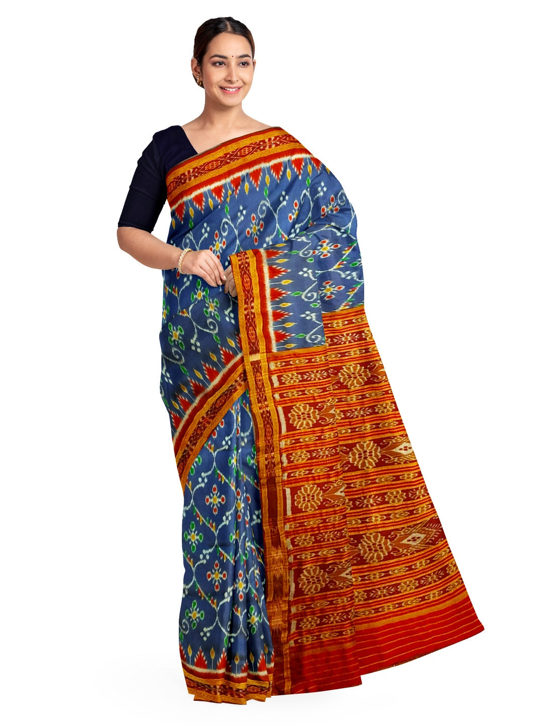 Blue and Maroon Odisha Khandua Pata Silk Saree