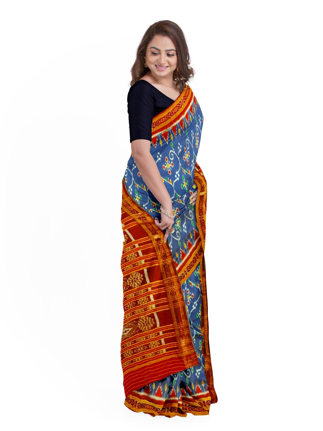 Blue and Maroon Odisha Khandua Pata Silk Saree