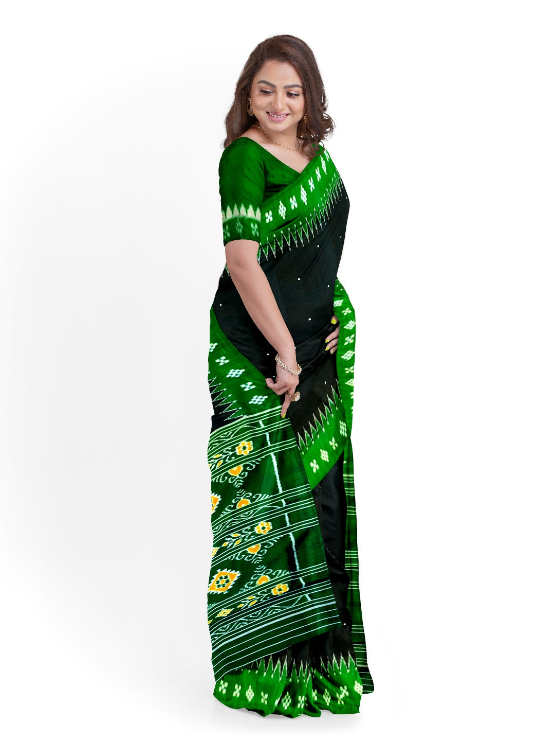 Black Odisha Ikat Mulberry Silk Saree with running blouse piece