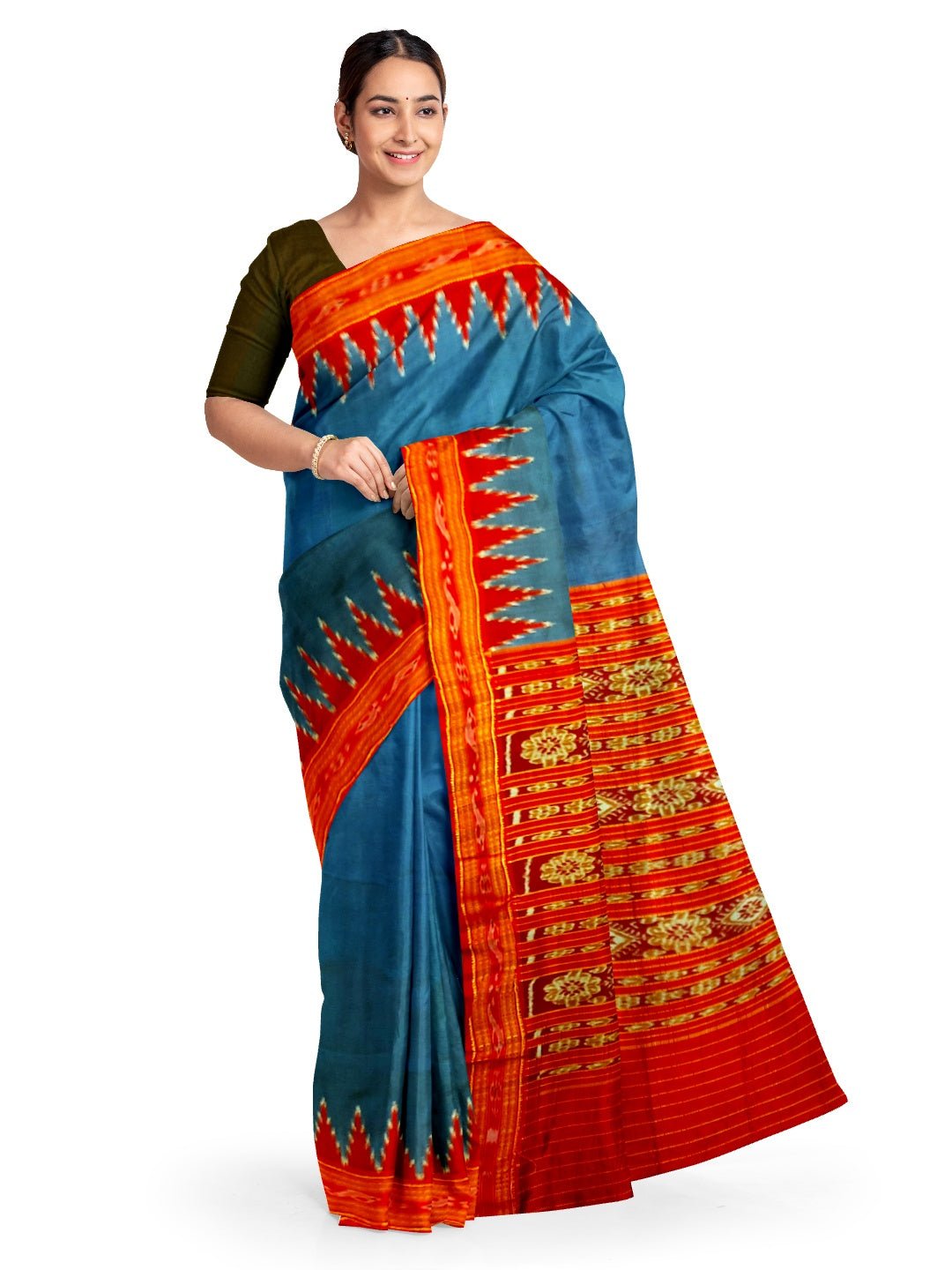 Blue with Red Odisha Khandua Silk Pata Saree