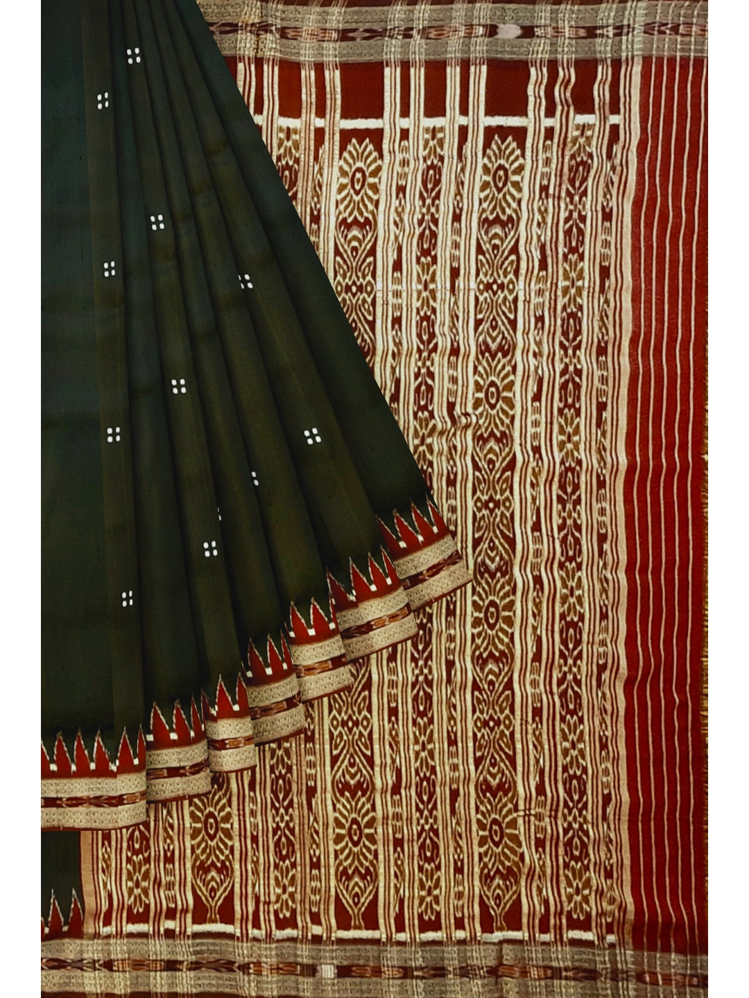 Black and Maroon Odisha Khandua Pata Silk Saree