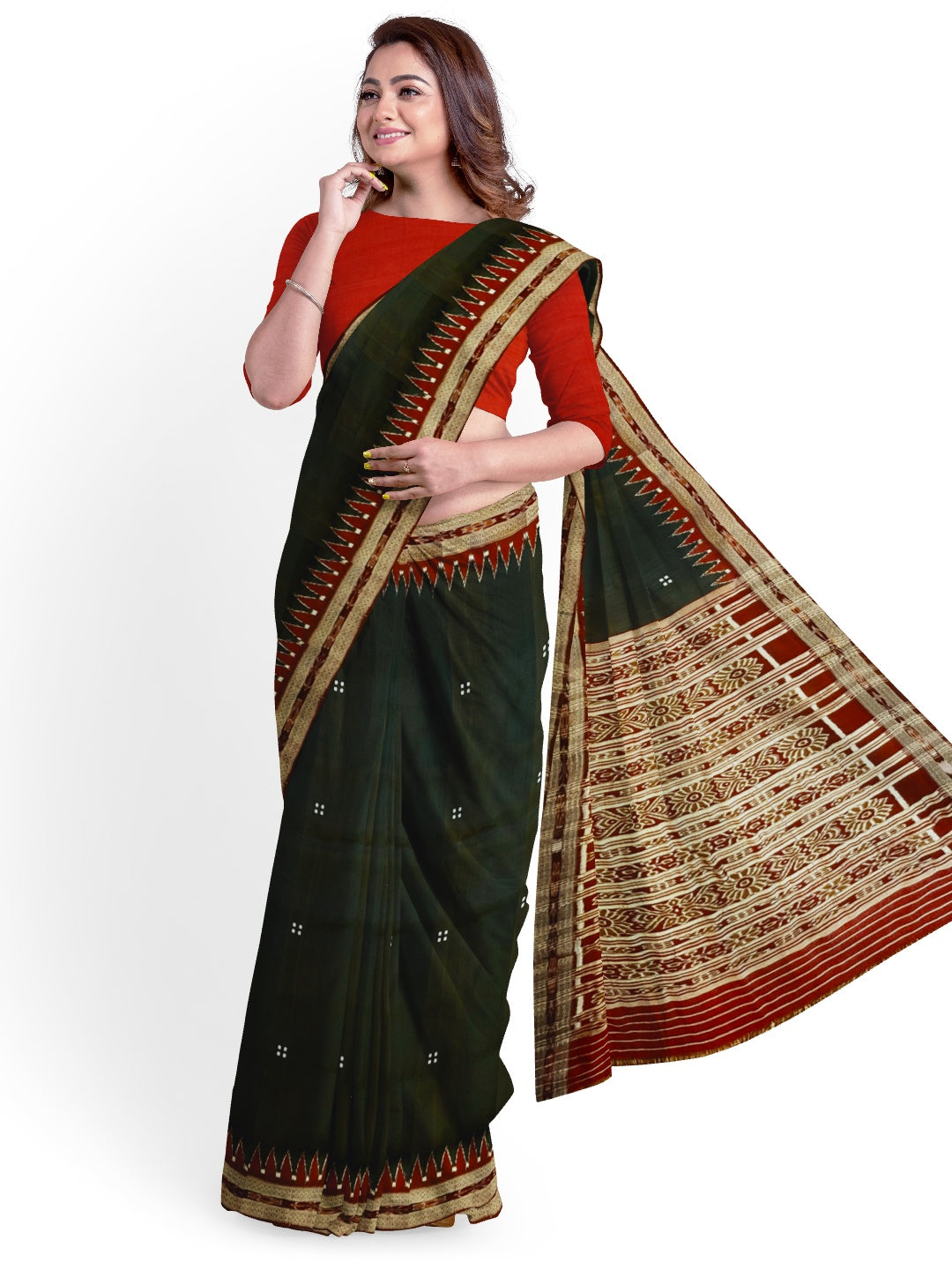 Black and Maroon Odisha Khandua Pata Silk Saree