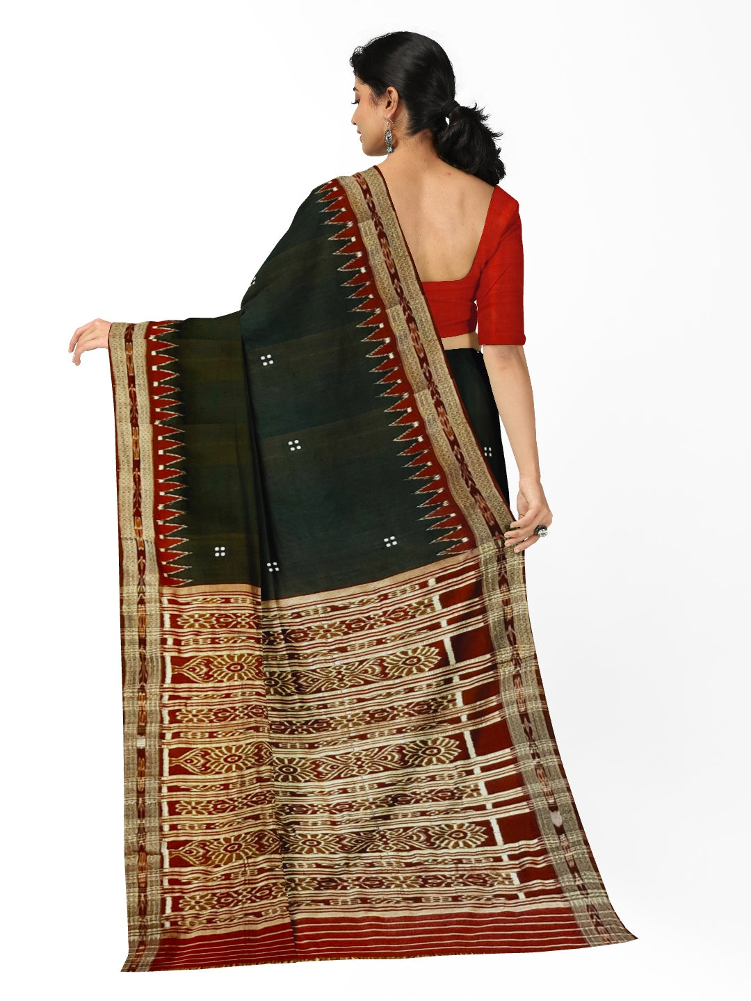 Black and Maroon Odisha Khandua Pata Silk Saree