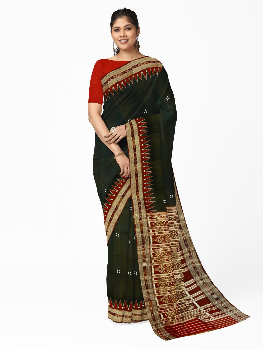 Black and Maroon Odisha Khandua Pata Silk Saree