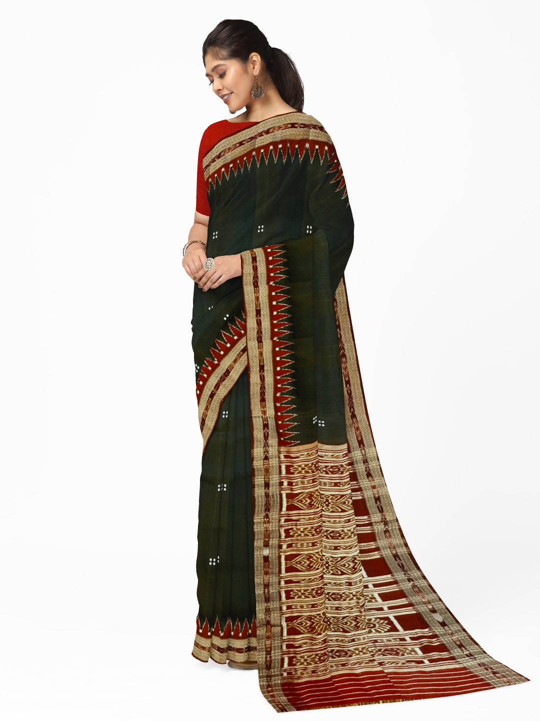 Black and Maroon Odisha Khandua Pata Silk Saree