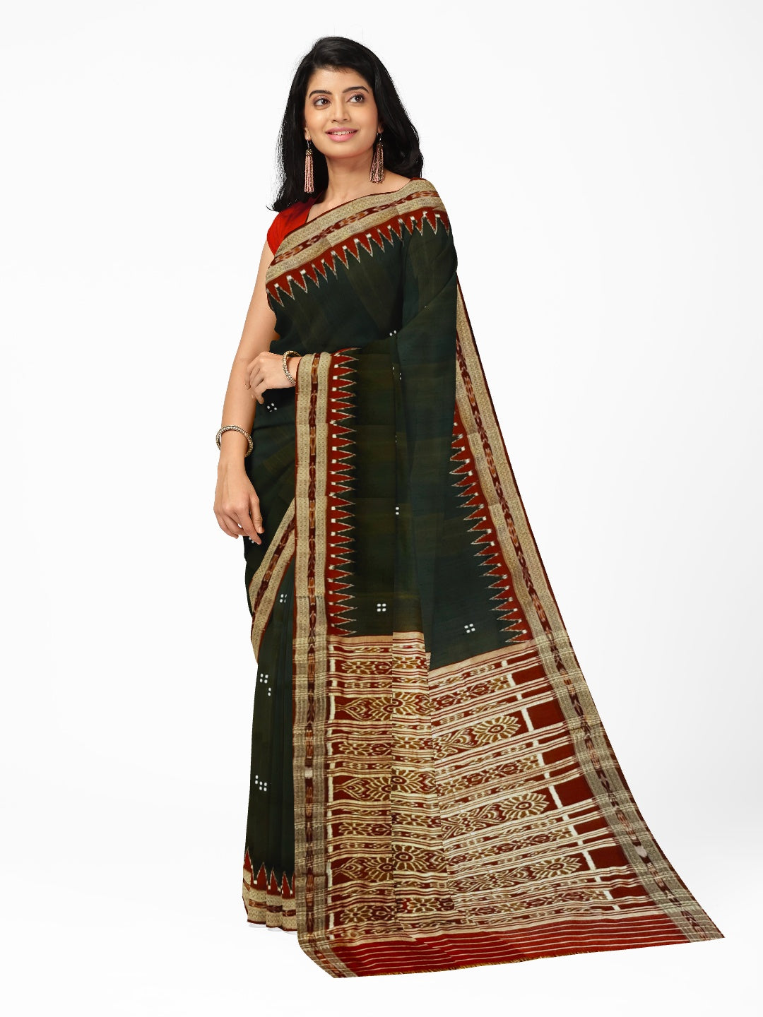 Black and Maroon Odisha Khandua Pata Silk Saree
