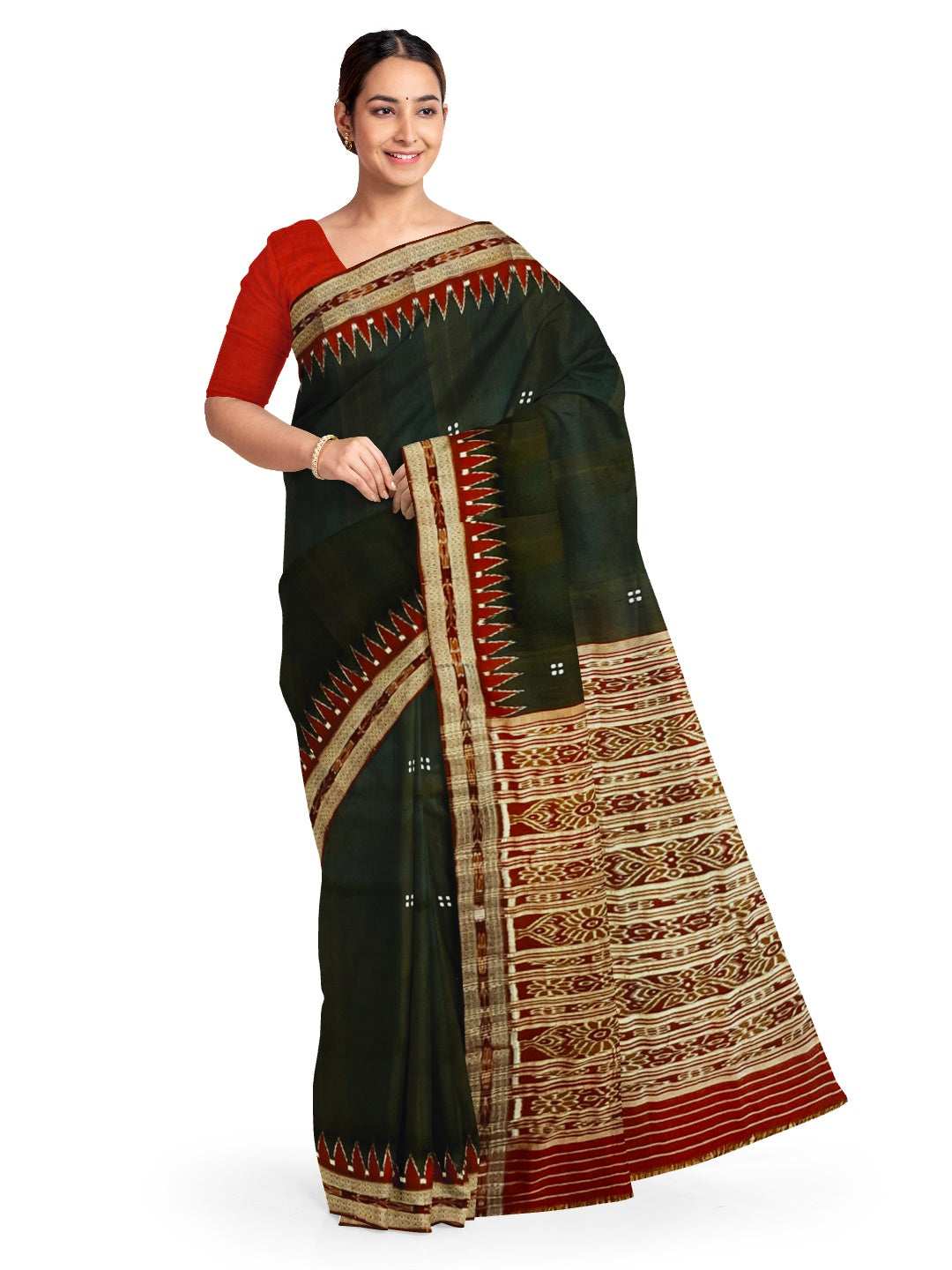 Black and Maroon Odisha Khandua Pata Silk Saree