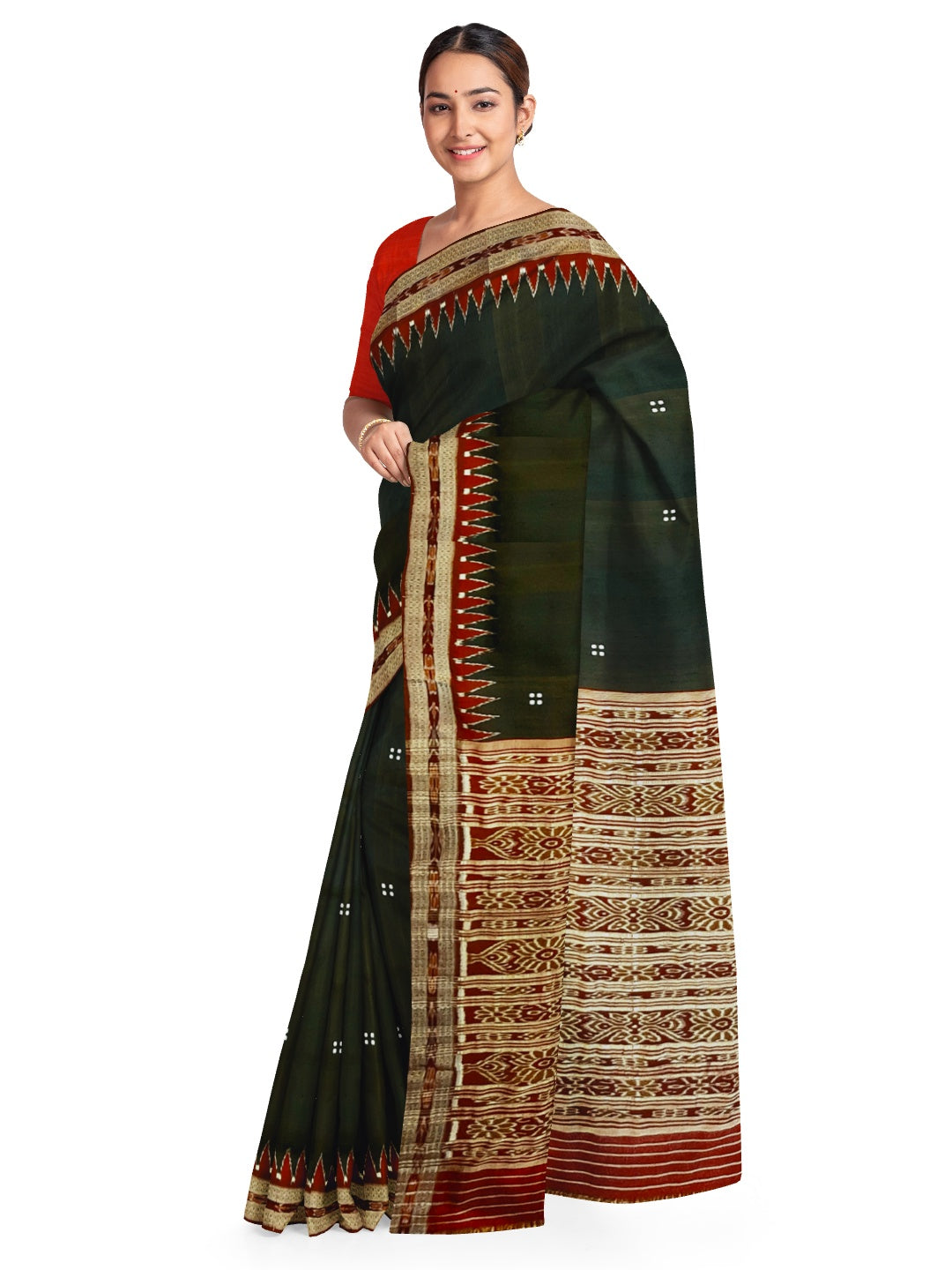 Black and Maroon Odisha Khandua Pata Silk Saree
