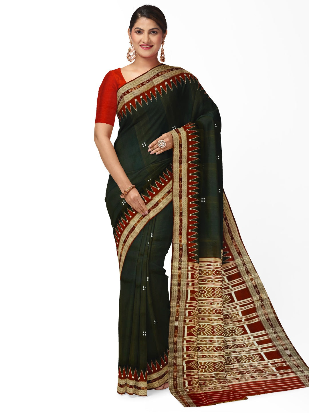 Black and Maroon Odisha Khandua Pata Silk Saree