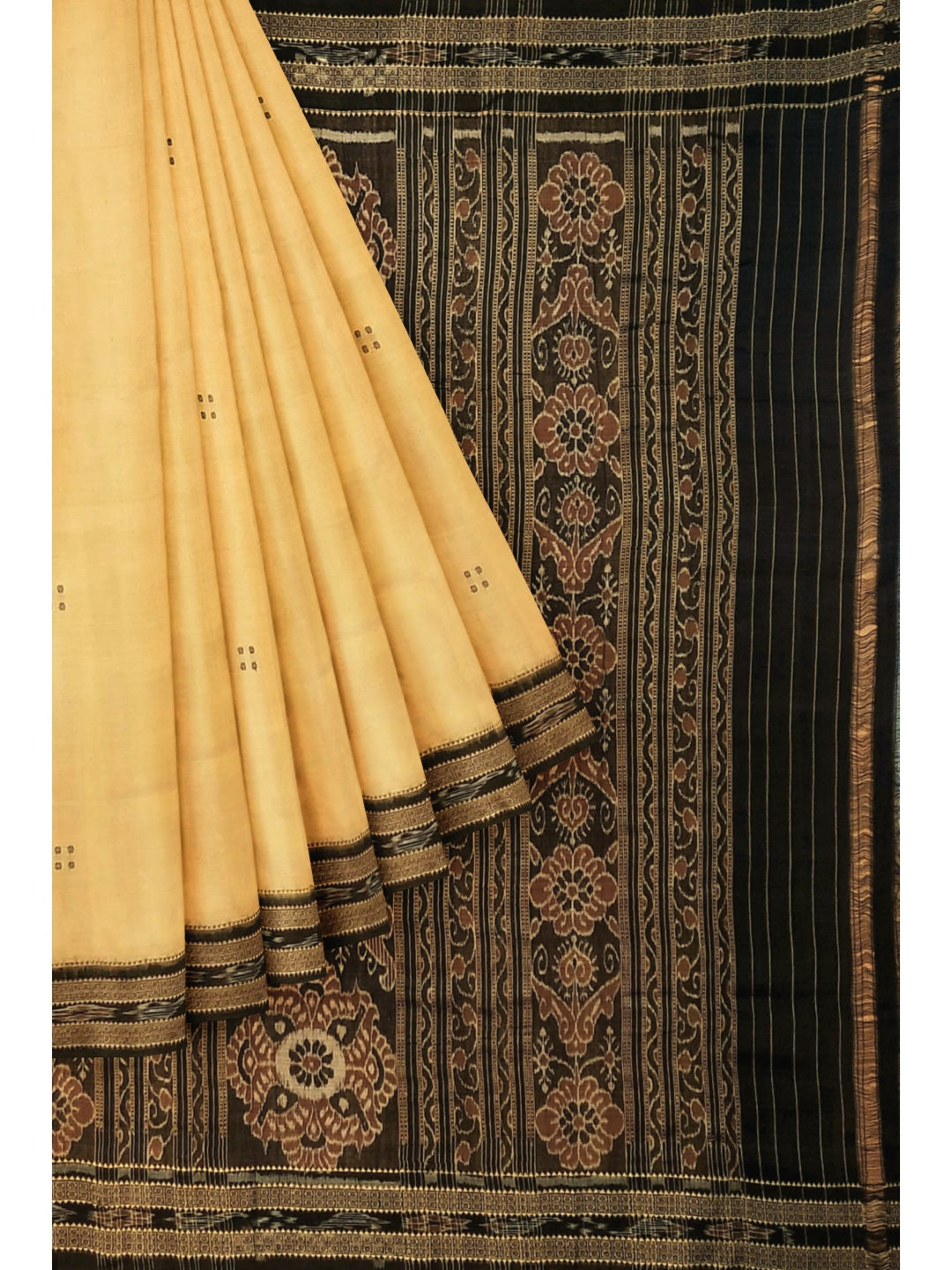 Beige with Black Odisha Khandua Pata Silk Saree
