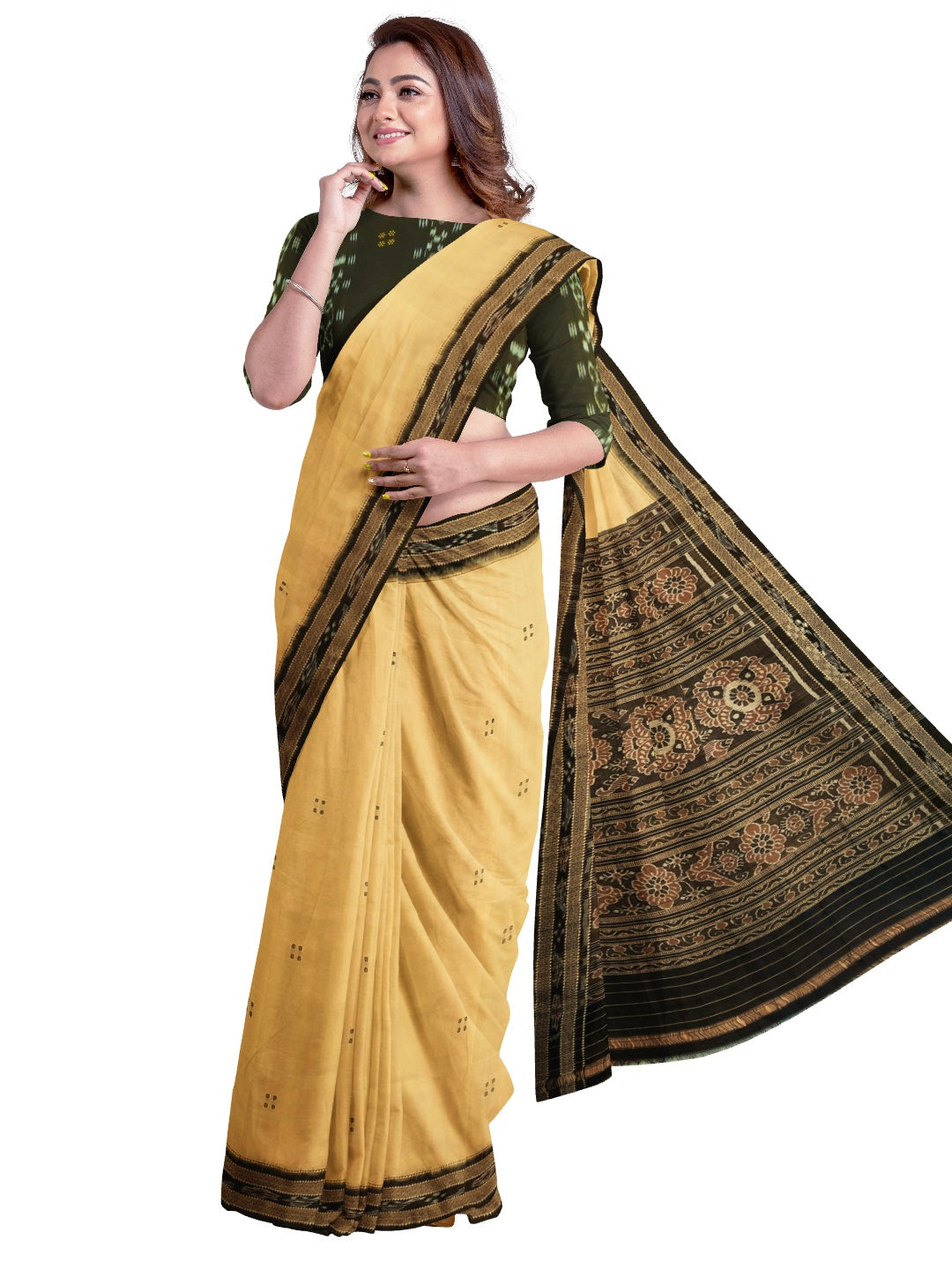 Beige with Black Odisha Khandua Pata Silk Saree