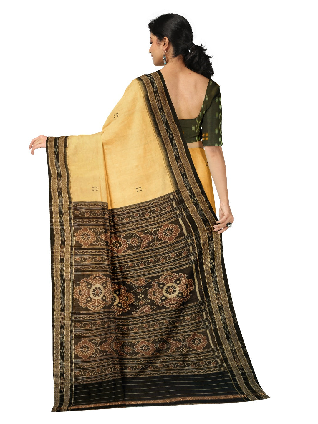 Beige with Black Odisha Khandua Pata Silk Saree