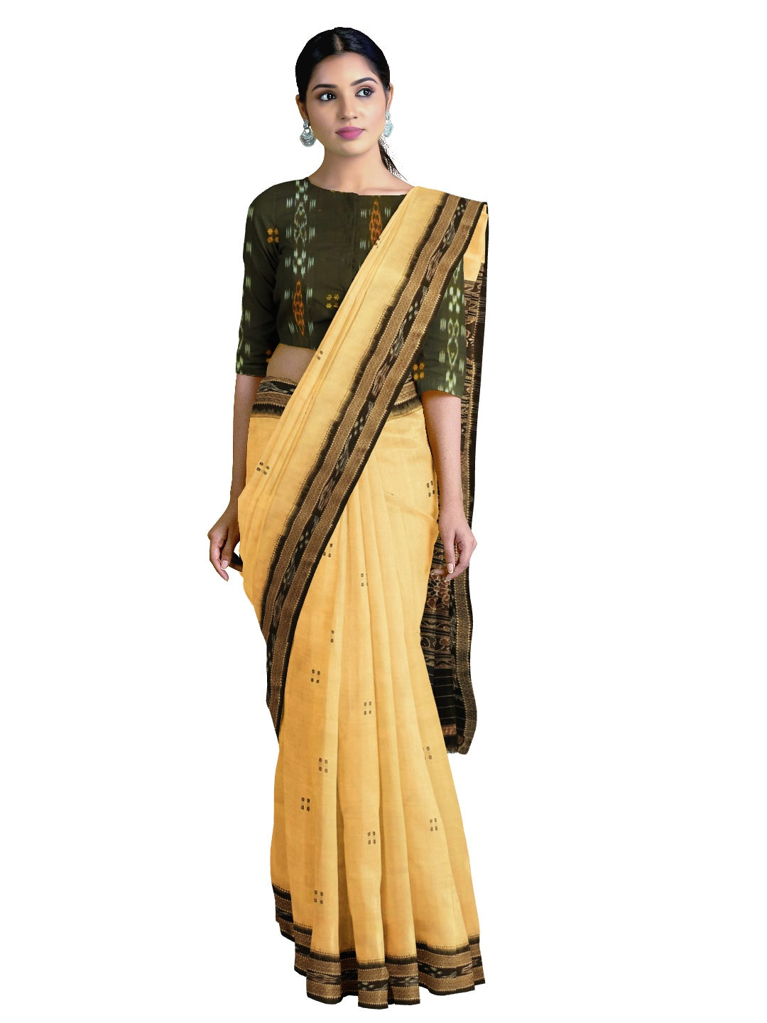 Beige with Black Odisha Khandua Pata Silk Saree
