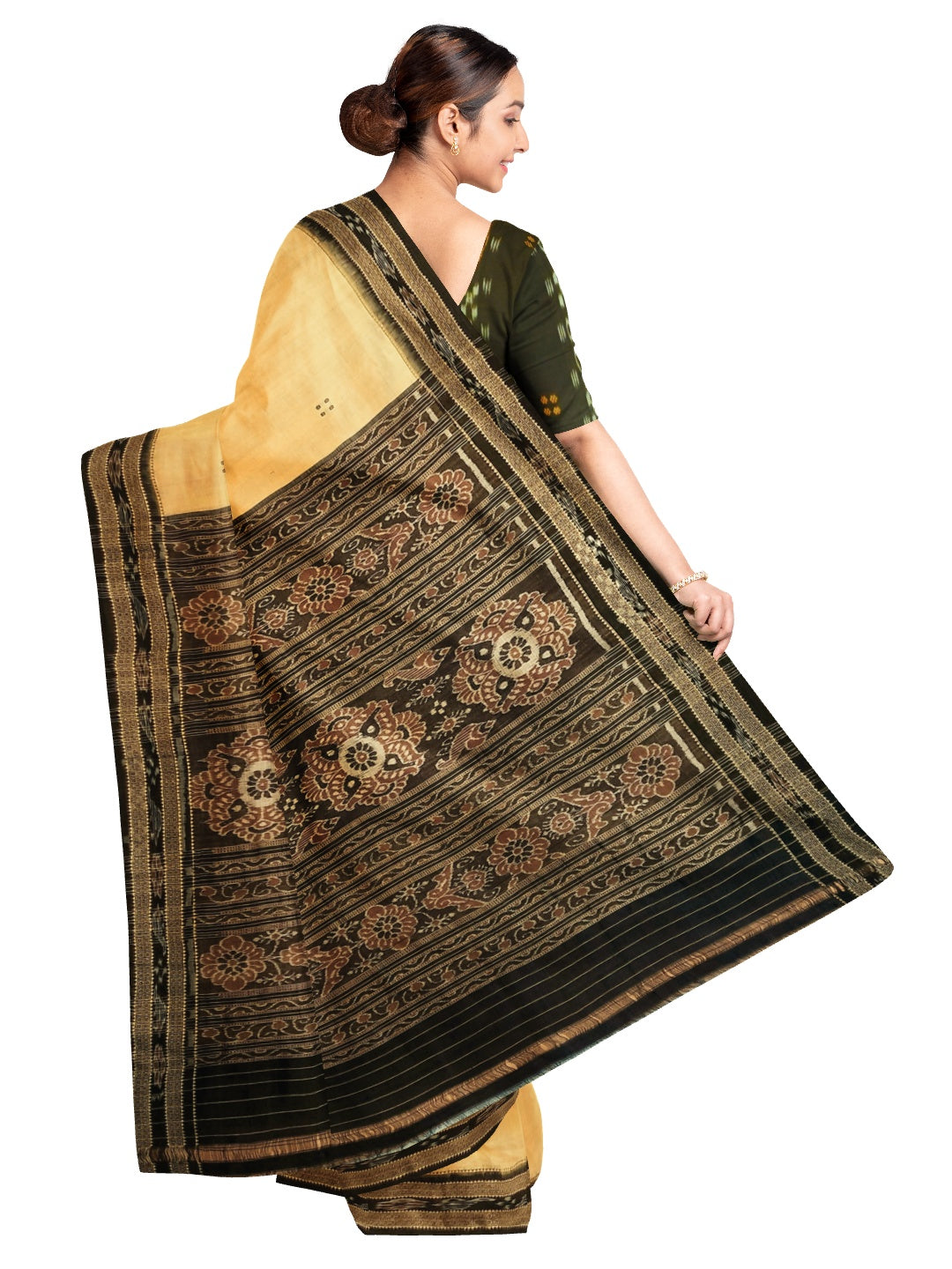 Beige with Black Odisha Khandua Pata Silk Saree