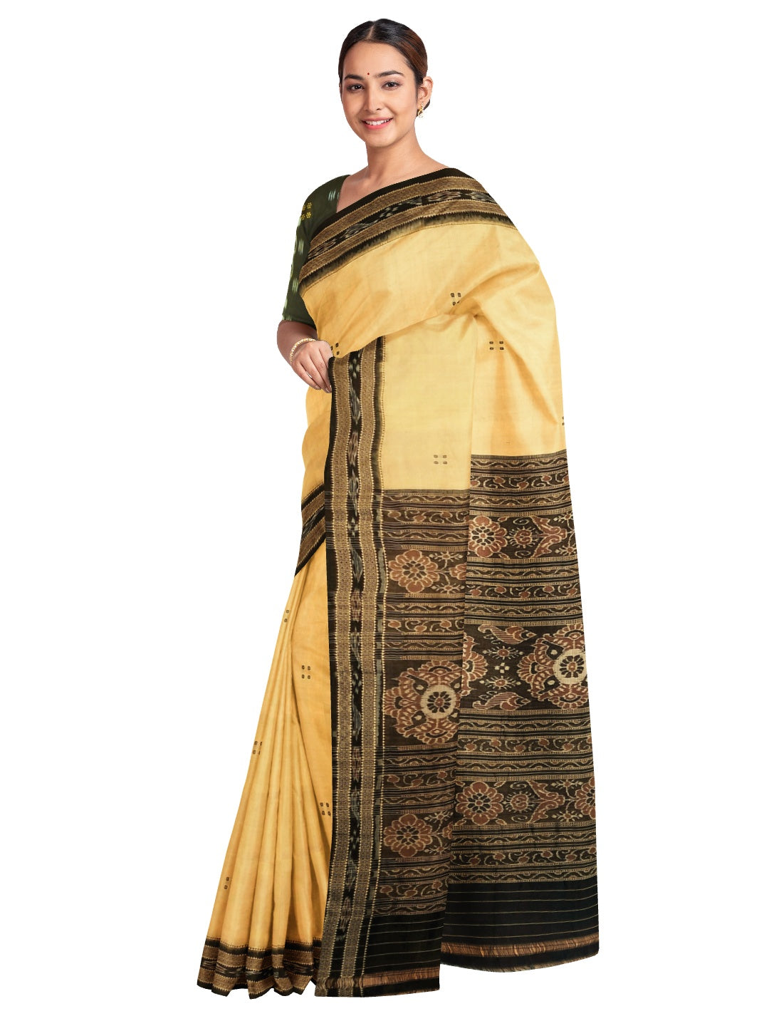 Beige with Black Odisha Khandua Pata Silk Saree