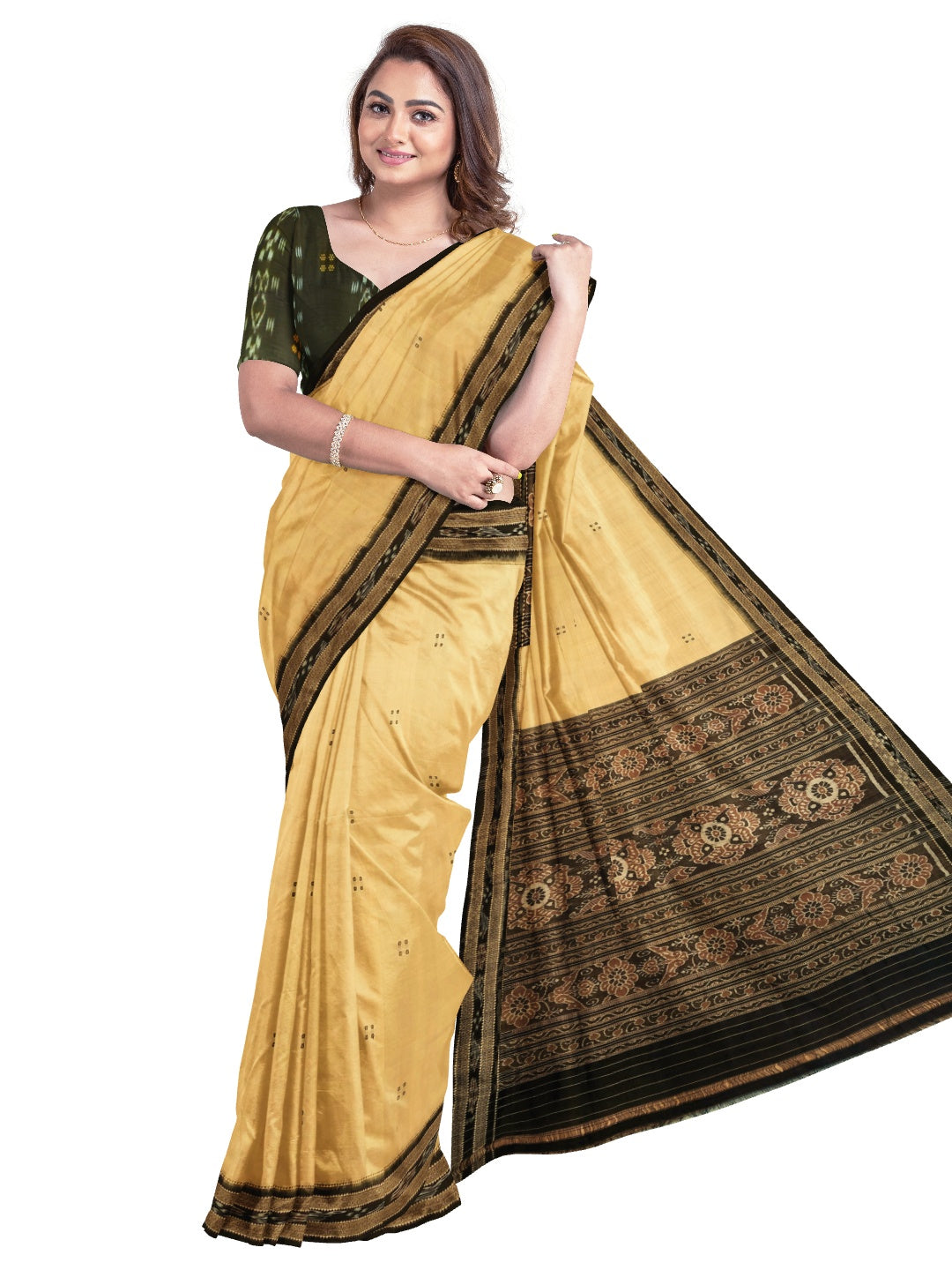 Beige with Black Odisha Khandua Pata Silk Saree