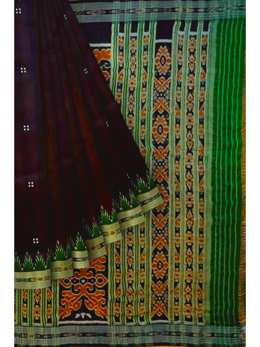 Black with Green Odisha Khandua Pata Silk Saree