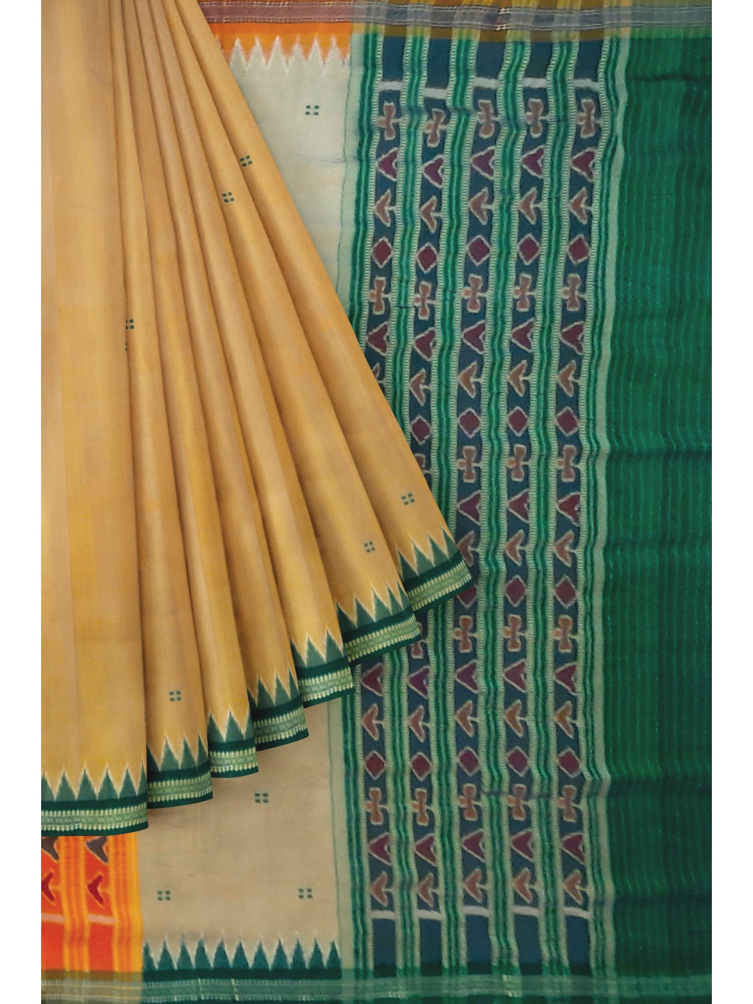 Beige Gangajamuna border Odisha Khandua Pata Silk Saree with running blouse piece