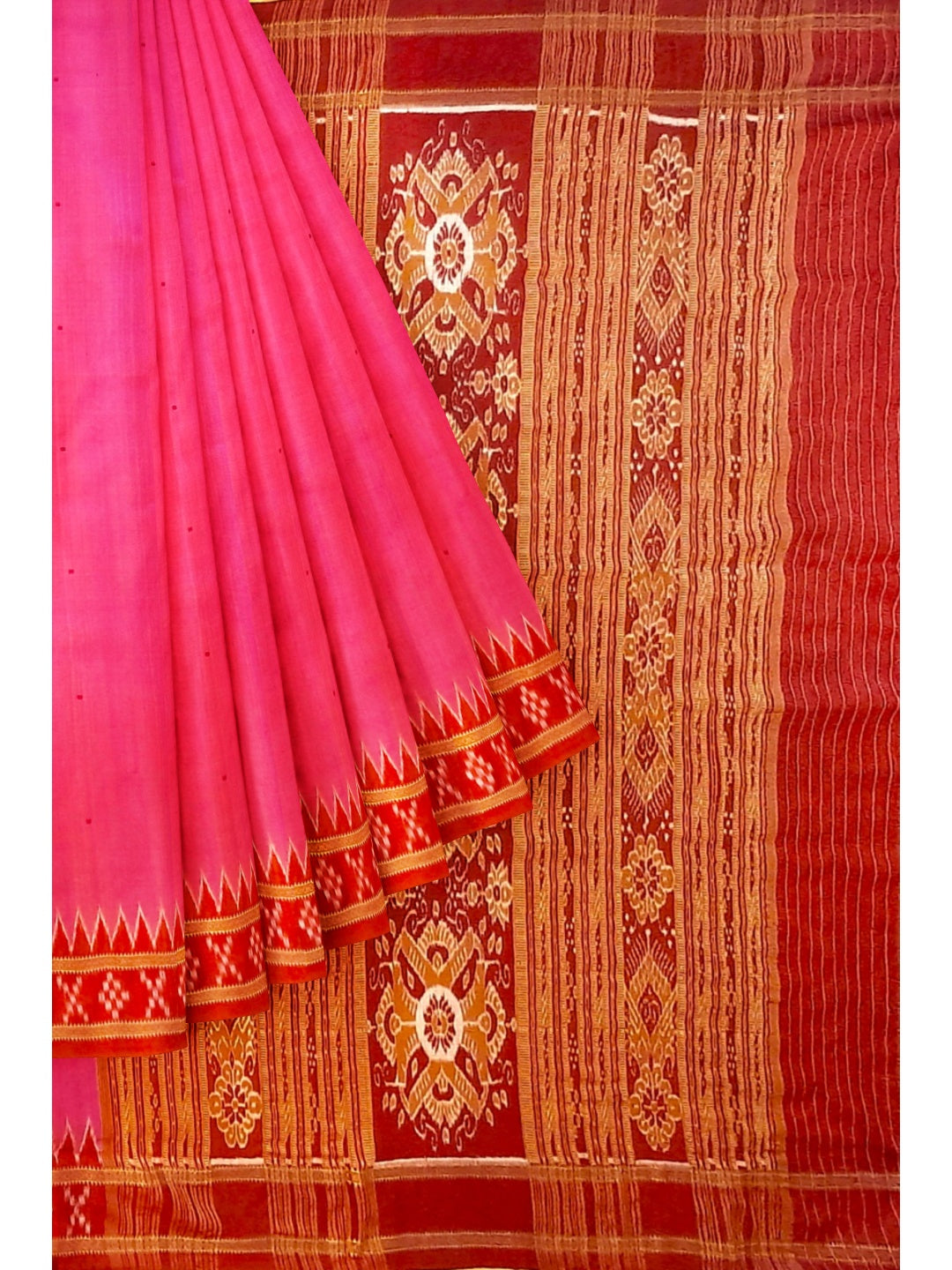 Pink with Red Odisha Khandua Pata Silk Saree