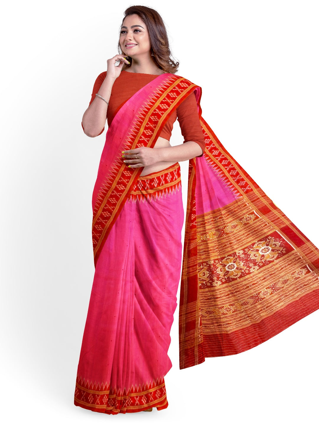 Pink with Red Odisha Khandua Pata Silk Saree