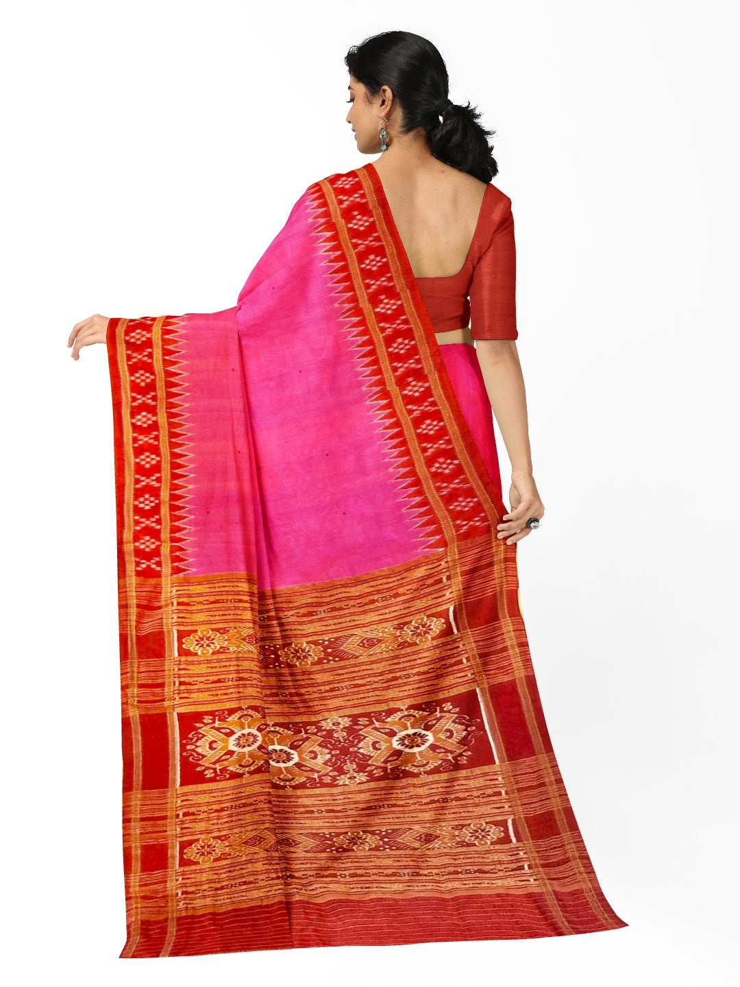 Pink with Red Odisha Khandua Pata Silk Saree