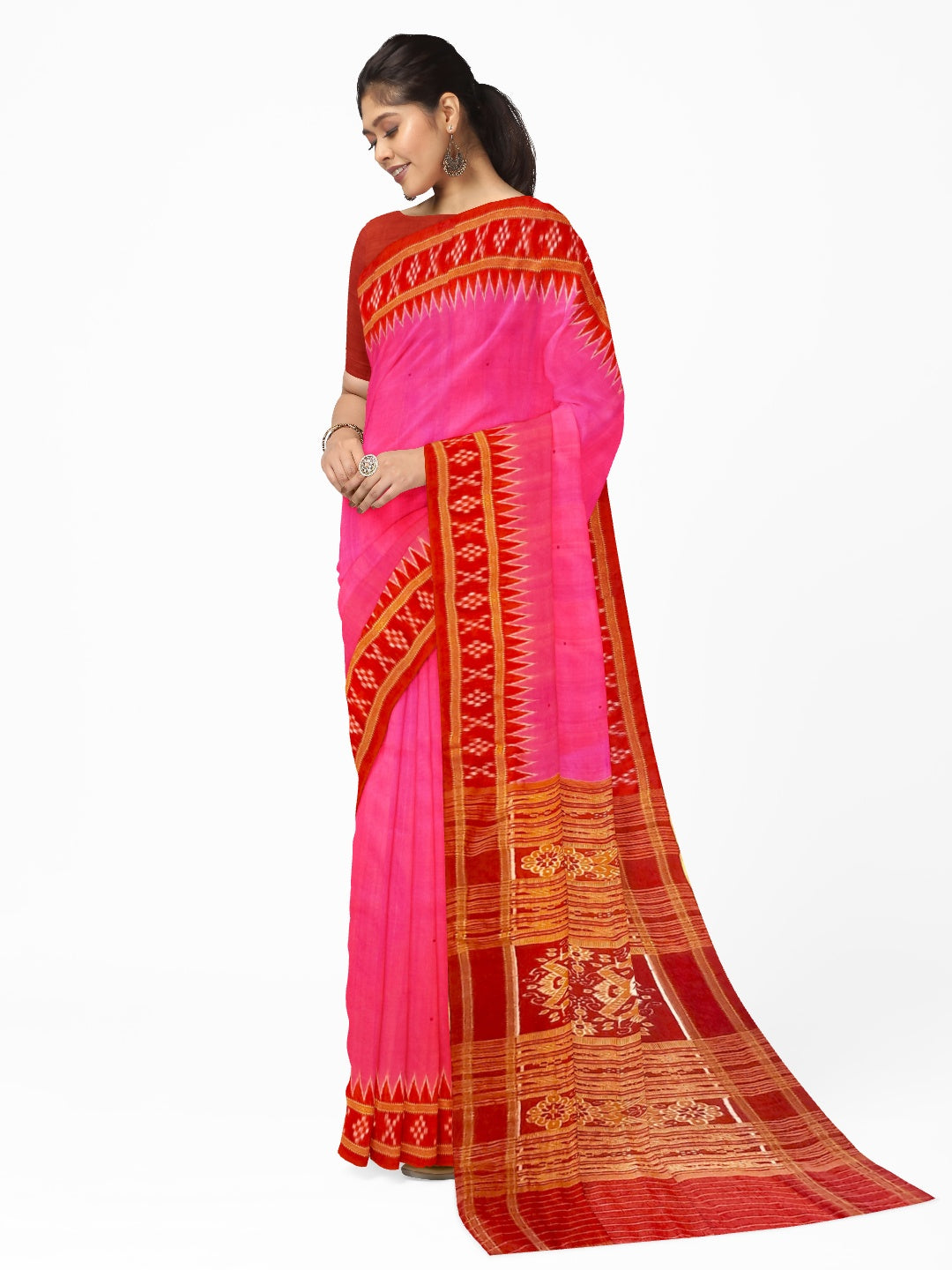 Pink with Red Odisha Khandua Pata Silk Saree