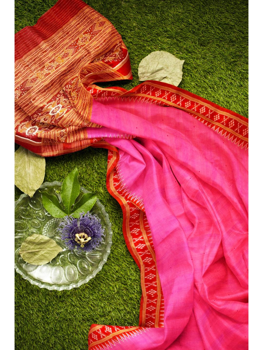 Pink with Red Odisha Khandua Pata Silk Saree