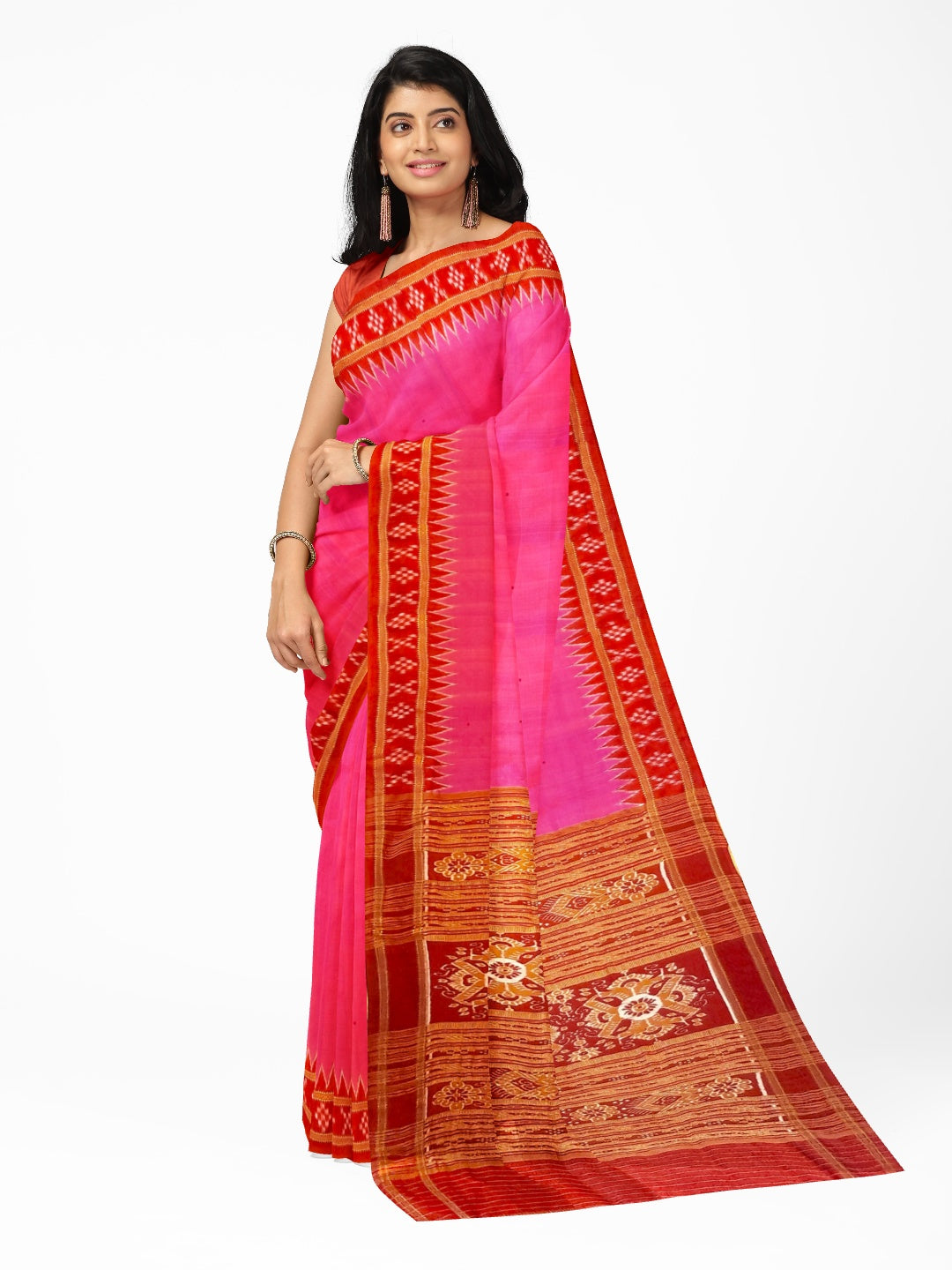 Pink with Red Odisha Khandua Pata Silk Saree