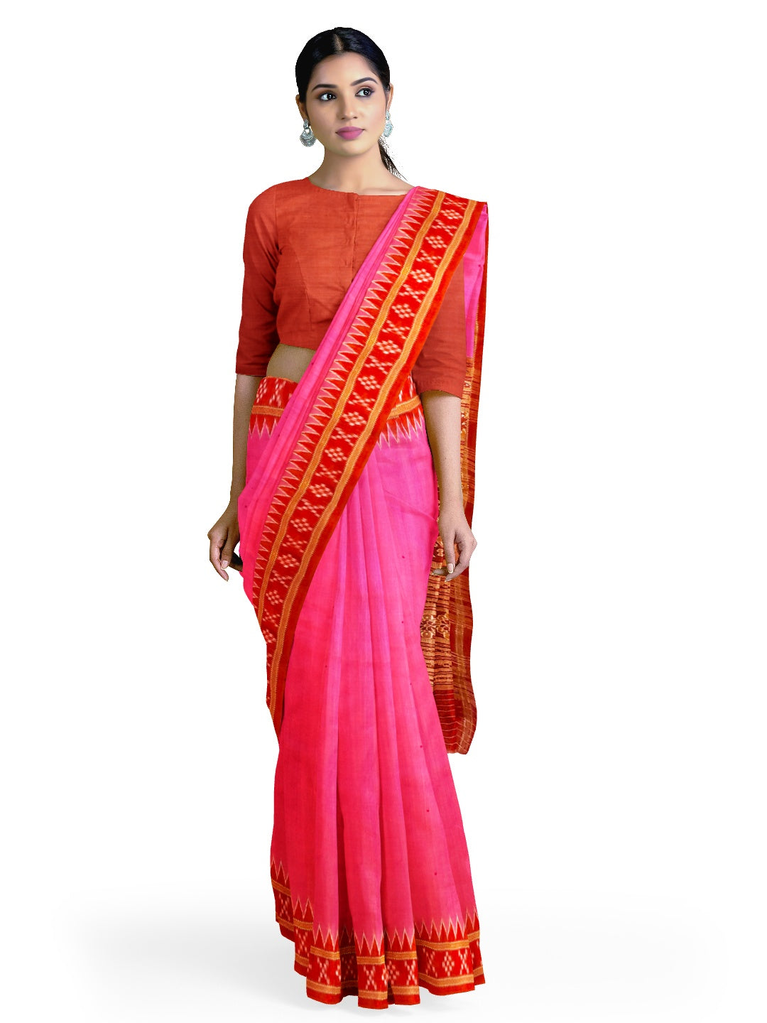 Pink with Red Odisha Khandua Pata Silk Saree