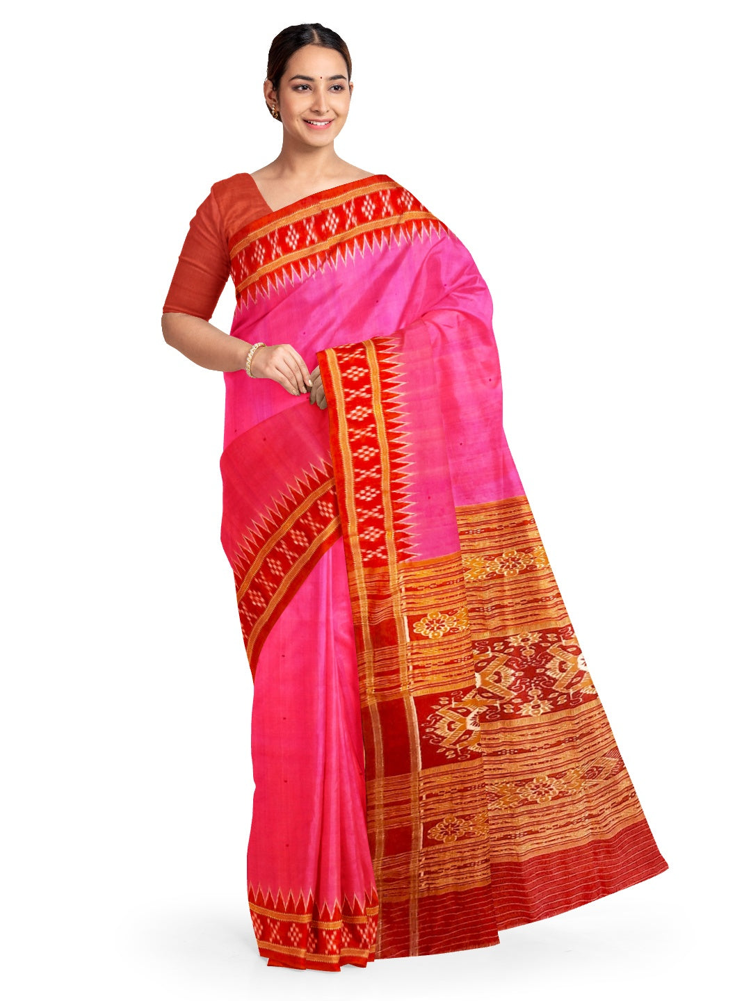 Pink with Red Odisha Khandua Pata Silk Saree