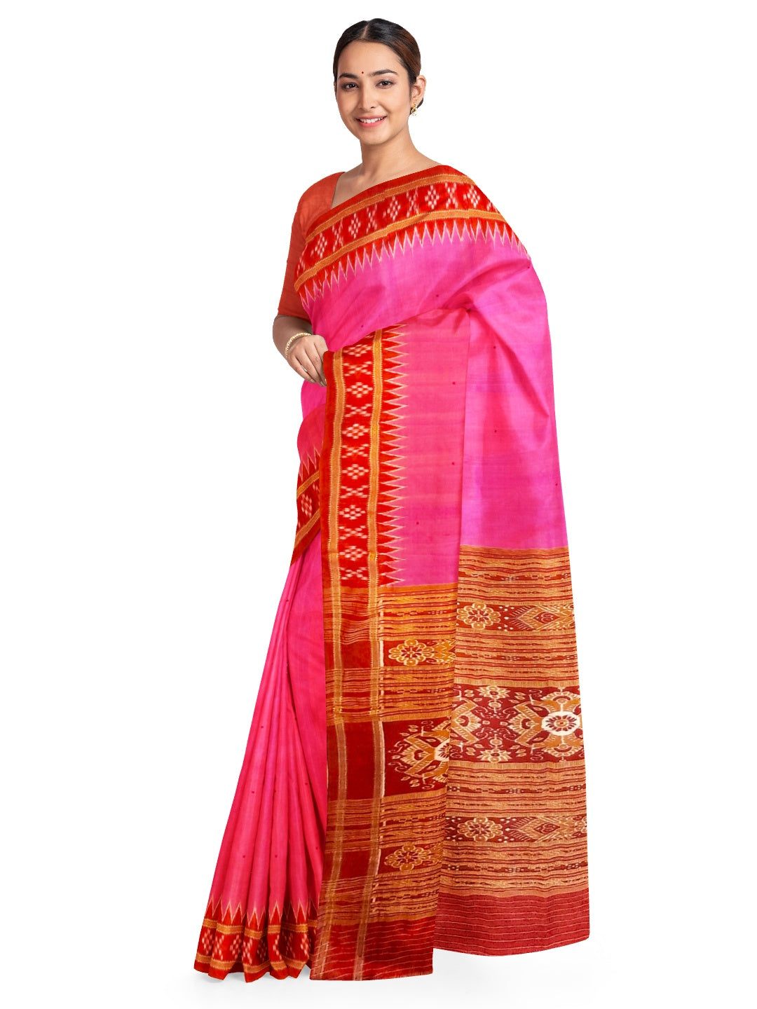 Pink with Red Odisha Khandua Pata Silk Saree