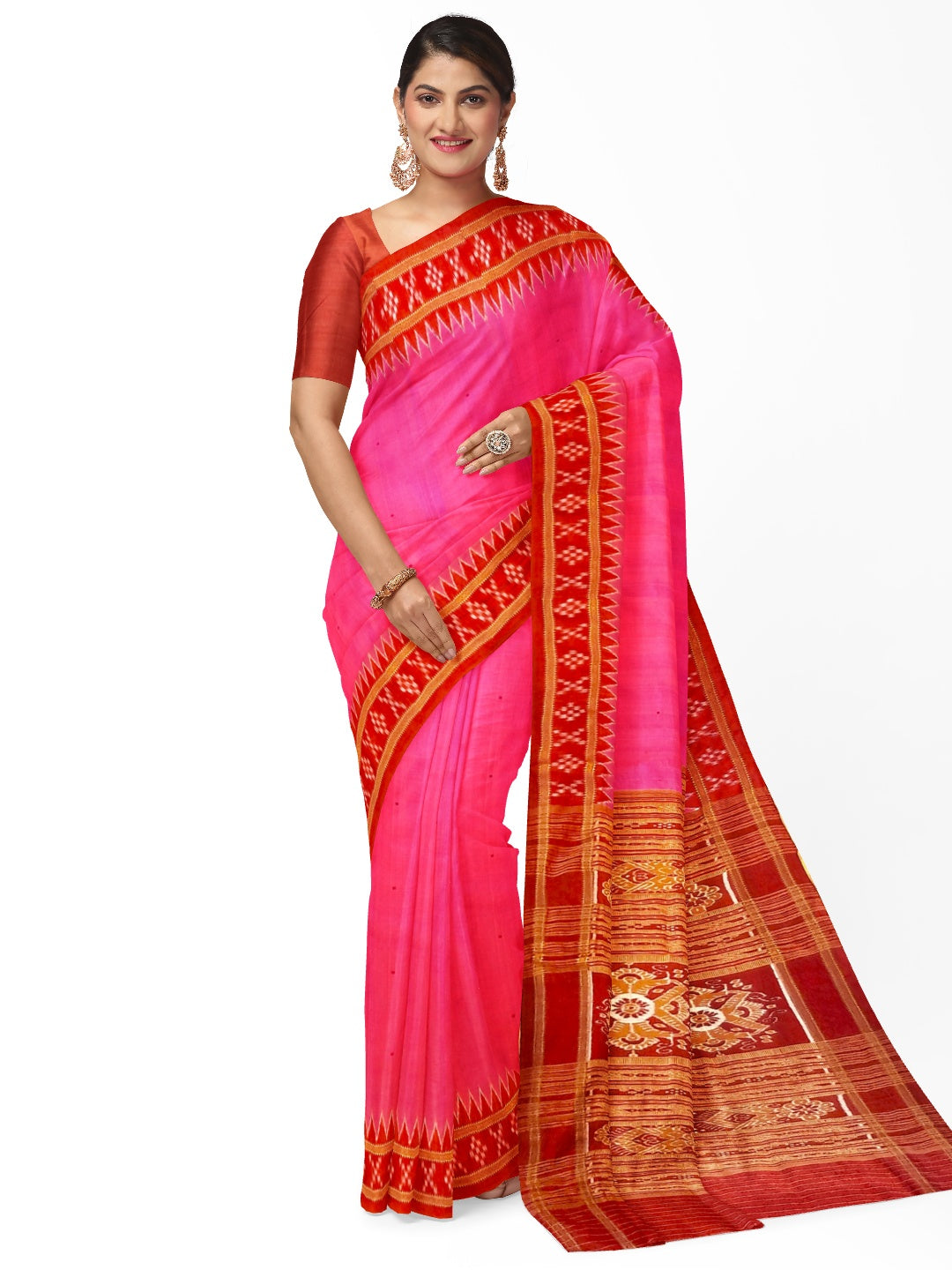 Pink with Red Odisha Khandua Pata Silk Saree