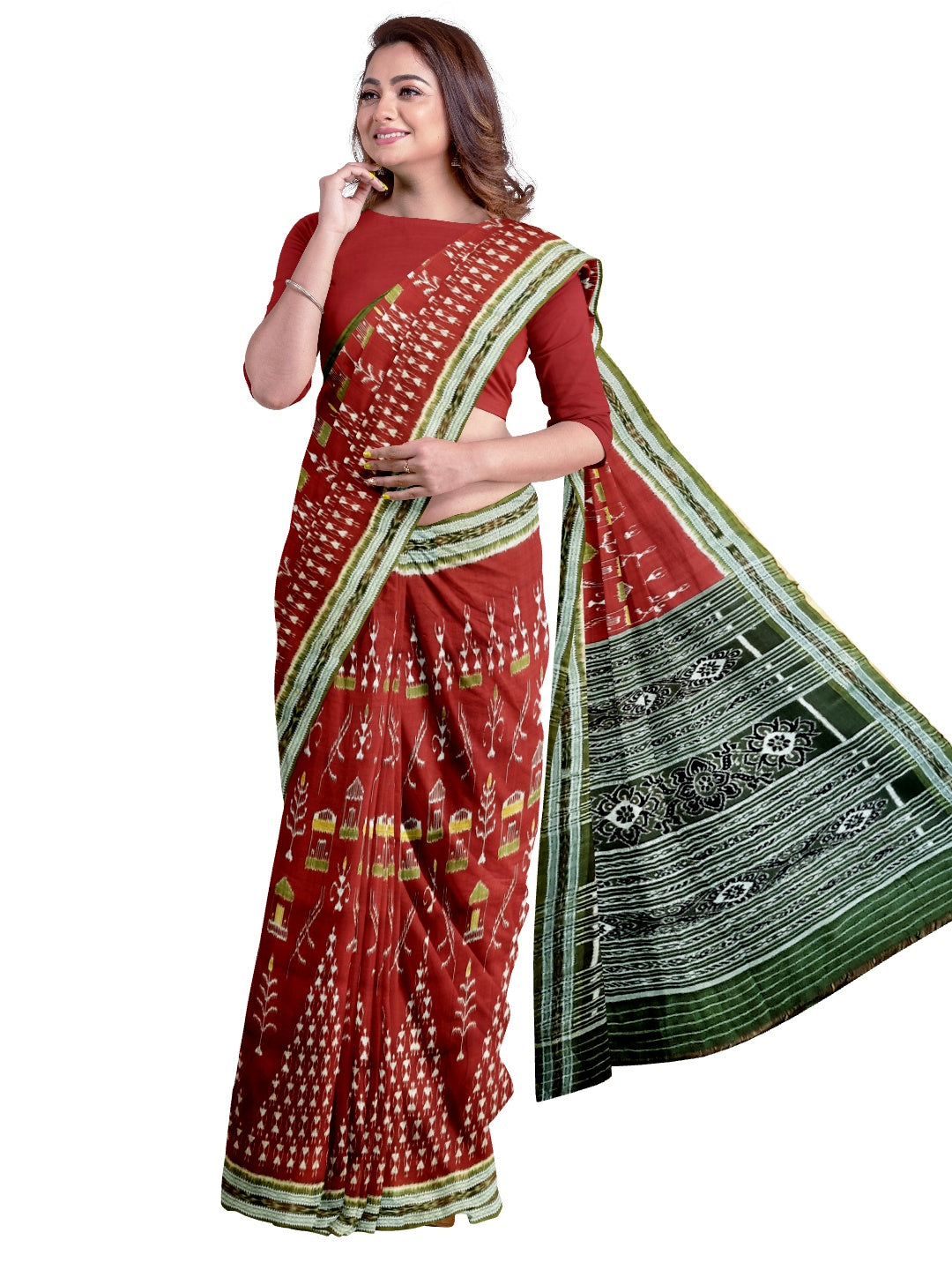 Maroon with Green Odisha Khandua Pata Silk Saree