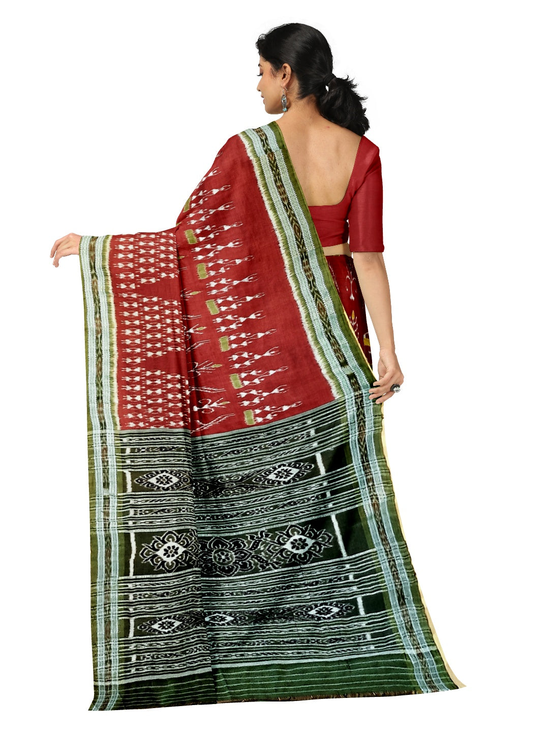 Maroon with Green Odisha Khandua Pata Silk Saree