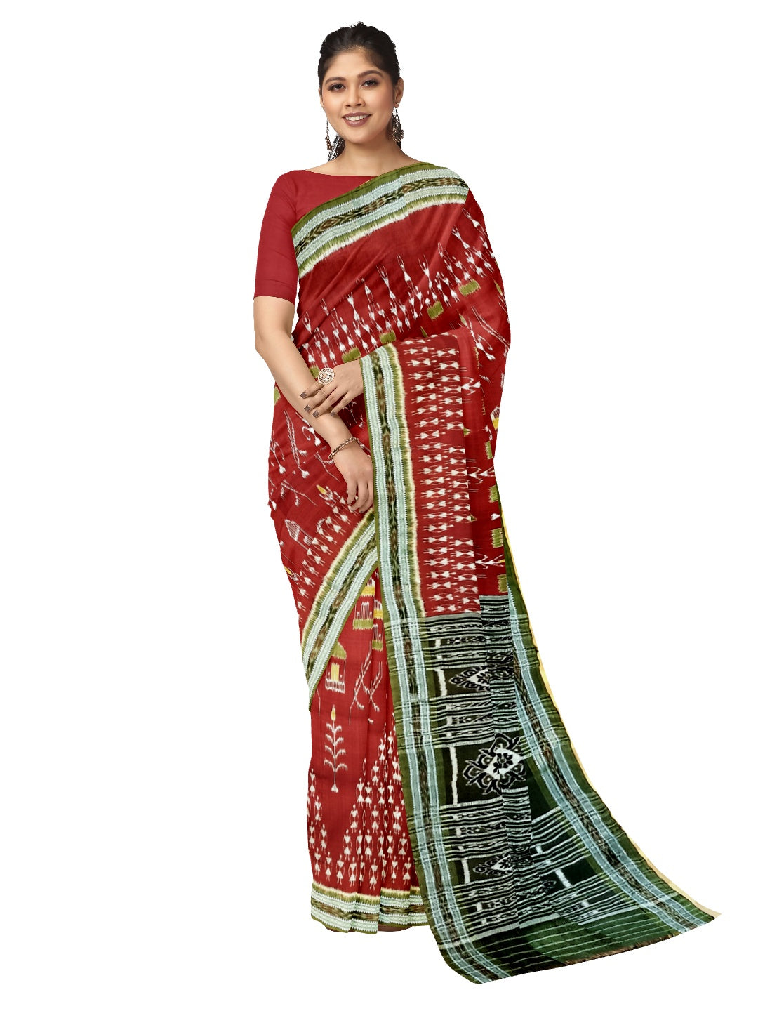 Maroon with Green Odisha Khandua Pata Silk Saree