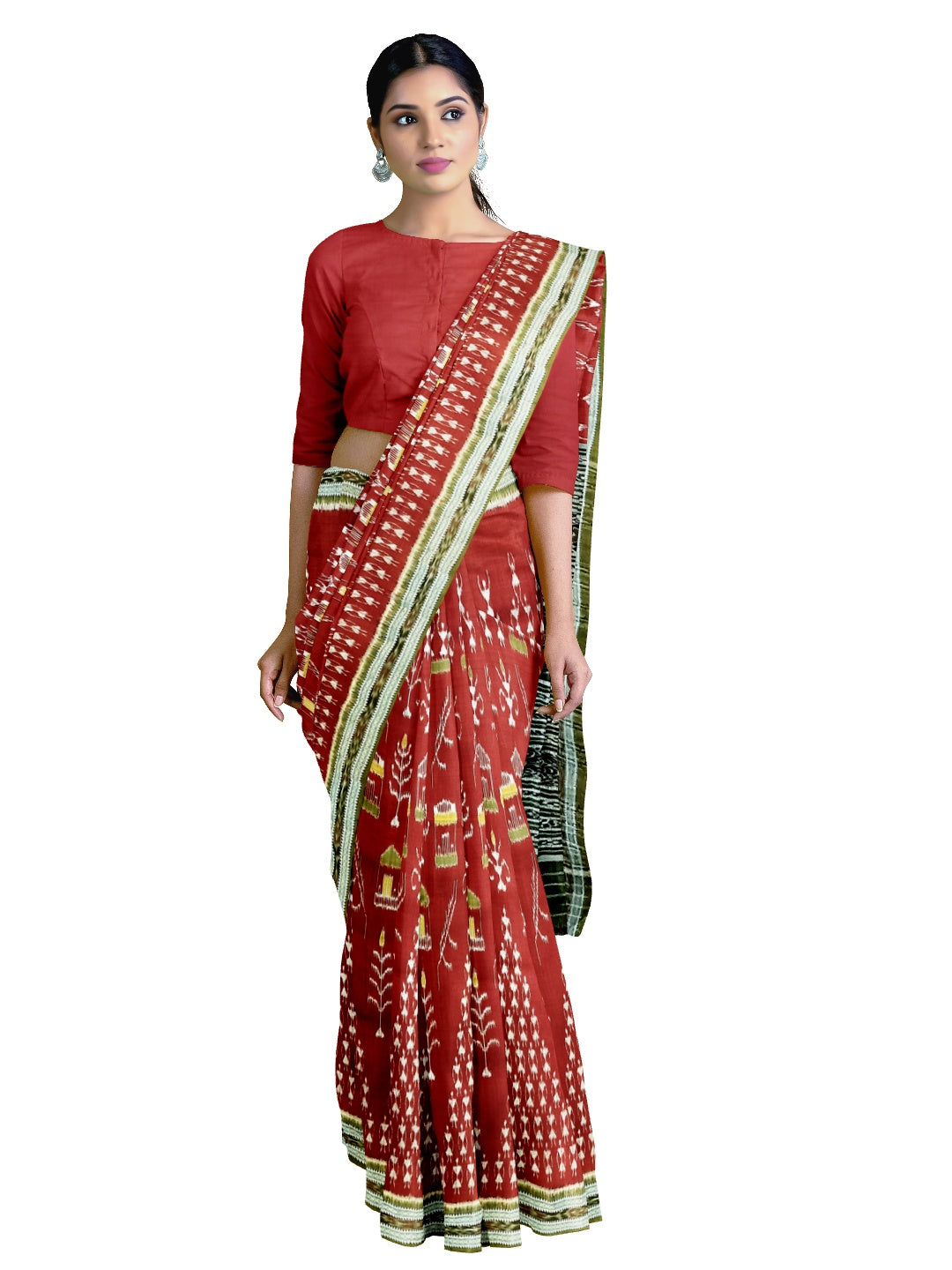 Maroon with Green Odisha Khandua Pata Silk Saree