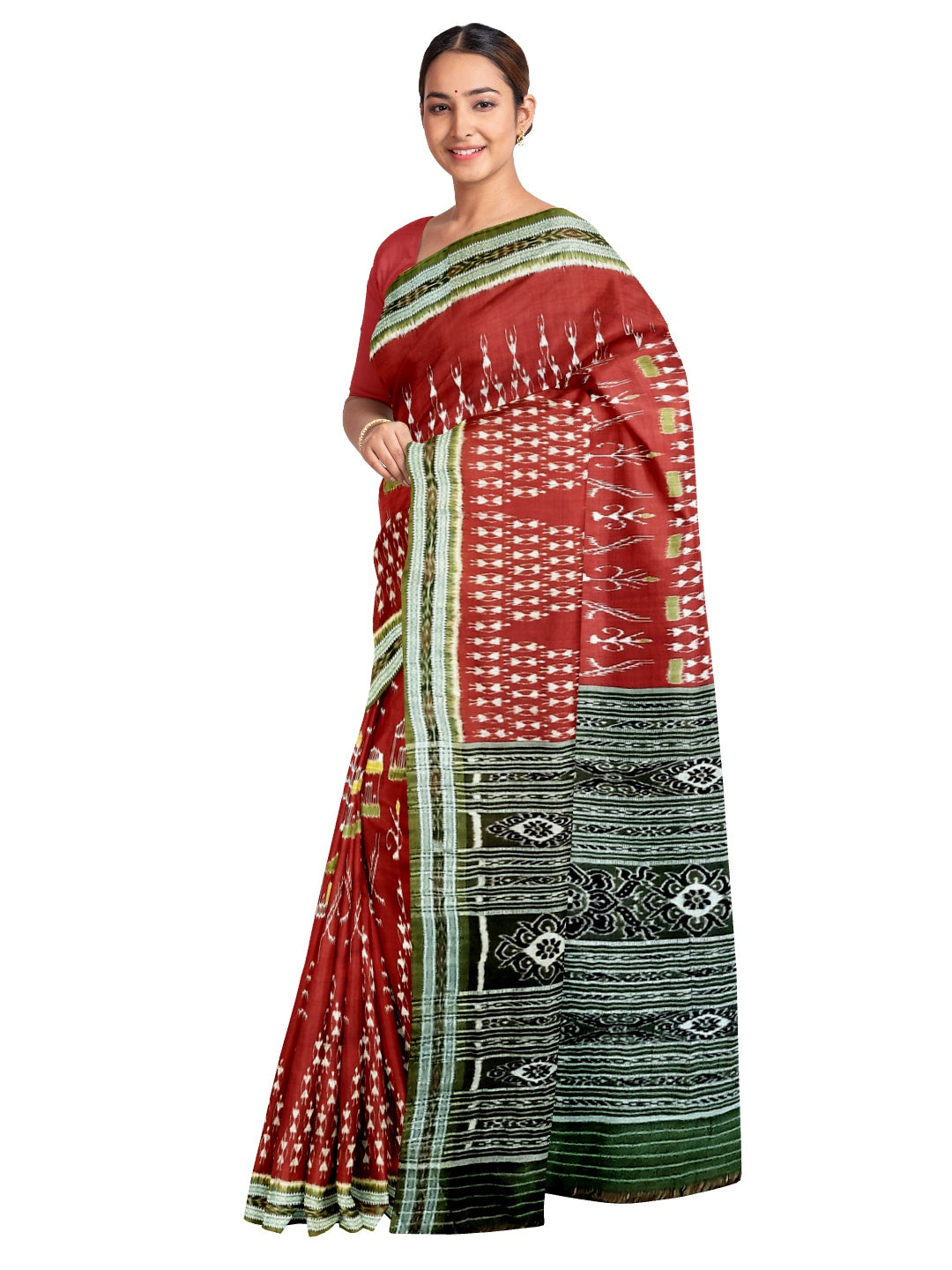 Maroon with Green Odisha Khandua Pata Silk Saree