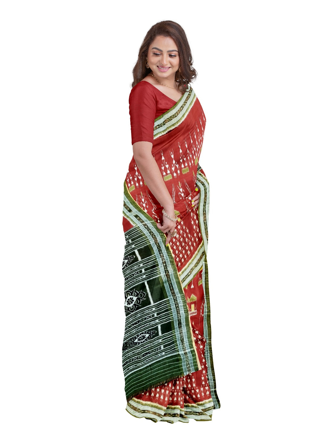 Maroon with Green Odisha Khandua Pata Silk Saree