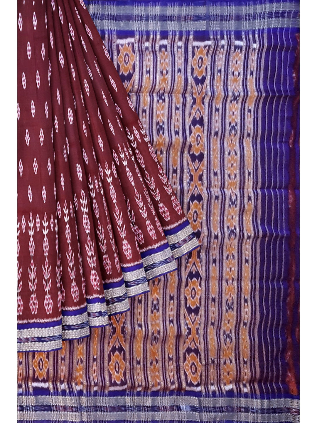 Maroon wide border Odisha Khandua Pata Silk Saree