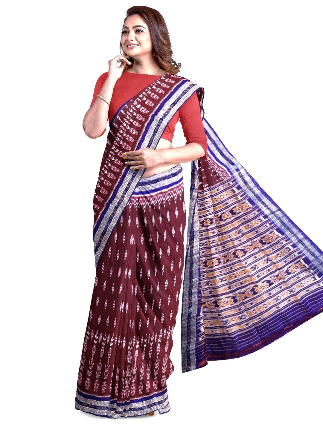 Maroon wide border Odisha Khandua Pata Silk Saree