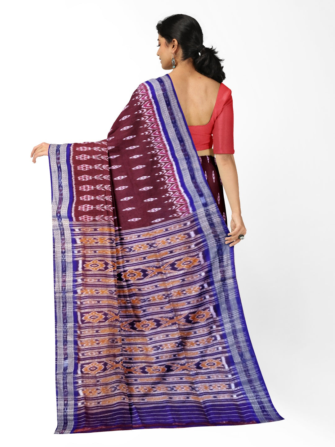 Maroon wide border Odisha Khandua Pata Silk Saree