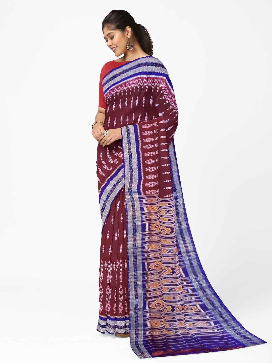 Maroon wide border Odisha Khandua Pata Silk Saree