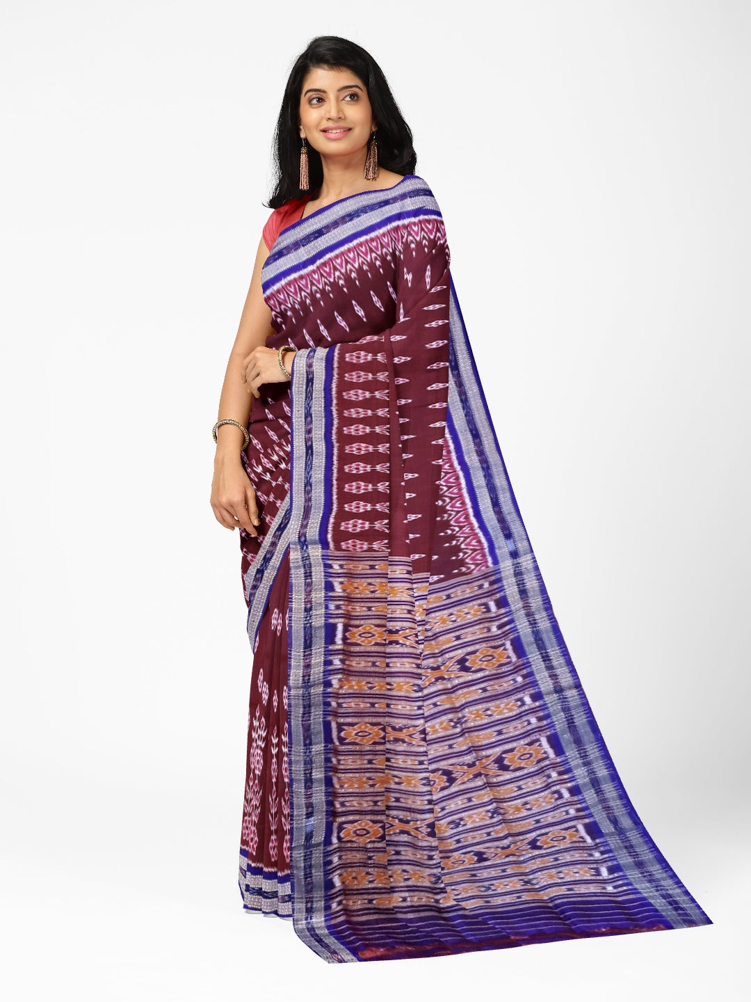 Maroon wide border Odisha Khandua Pata Silk Saree