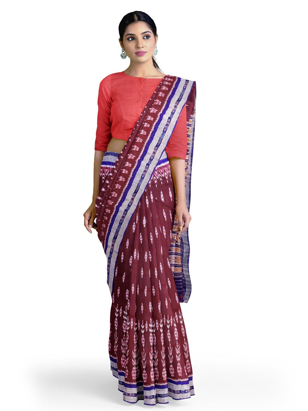Maroon wide border Odisha Khandua Pata Silk Saree